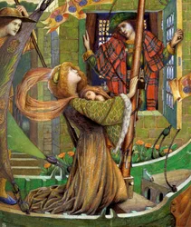 "Love Gregor" Illustration till den engelska chanson de geste. Målning av Byam Shaw (1872-1919) (prerafaelit) Privat samling