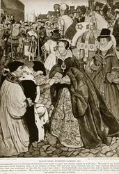 Queen Mary kommer in i London, 1553, illustration från 