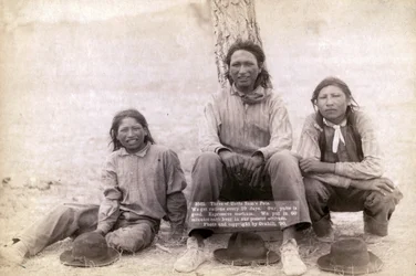 Tre Lakota tonårspojkar i västerländska kläder, 1891