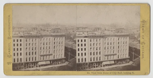 Stereograf av utsikten från kupolen av stadshuset med utsikt mot norr, före branden i Chicago 1871