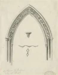Interiör av Lichfield Cathedral - Arch i North Aisle: sepiateckning, nd [?1800-talet] (ritning)