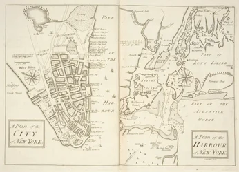 Holkham MS 109 F 41, planer över staden och hamnen i New York, ca 1740 (gravyr)