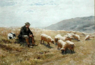 A Shepherd on the South Downs, ca 1900 (akvarell på papper)