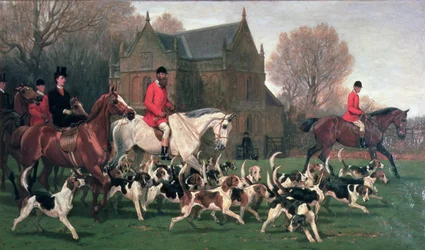 Grevinnan Spencer på jägaren Goldfinch och John Poyntz, 5th Earl Spencer on Misrule, med Pytchley Hunt