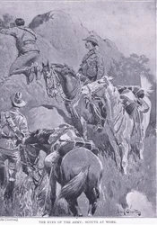 Arméns ögon, scouter på jobbet, från After Pretoria: The Guerilla War publicerad av Harmsworth Bros Limited, 1901