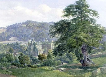 Tintern Abbey with the Wye Beyond (akvarell)