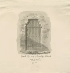 Armitage Church - North Doorway: sepiateckning, 1823