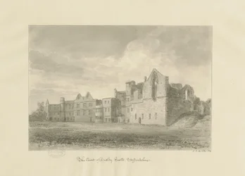 Dudley Castle - Court Yard: sepiateckning, 1820
