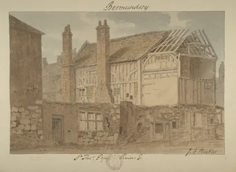 Östlig vy av ruinerna av Bermondsey House, 1838