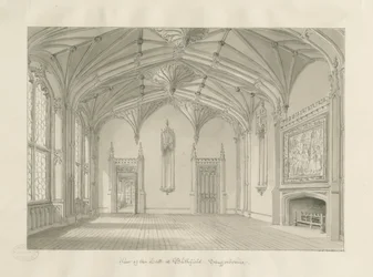 Blithfield Halls interiör: sepiateckning, 1823