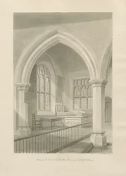 Interiör av Ellastone Church: sepiateckning, 1841