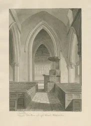 Interiör av Leigh Church: sepiateckning