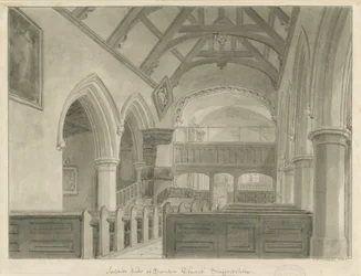 Interiör av Sandon Church: sepiateckning, 1841