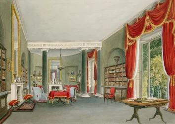 Bibliotek och salong i Bromley Hill, Kent (säte för den ärade Charles Long)