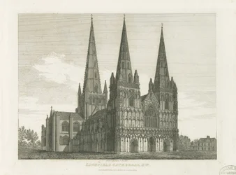 Lichfield Cathedral - West Front: gravyr, nd [c 1820] (tryck)