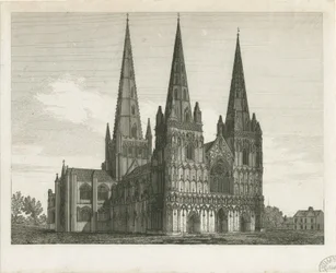 Lichfield Cathedral - West Front: gravyr och [tidigt 1800-tal] (tryck)