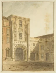 North View of College Gateway (akvarell över penna på papper)