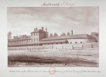 Norrvy av Philanthropic Society Institution på London Road, Southwark, London, 1827