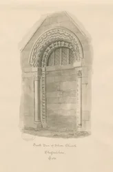 Stowe Church - South Door: sepiateckning