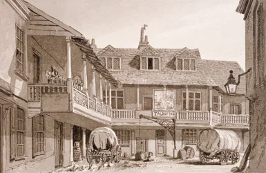 The Tabard Inn på Borough High Street, Southwark, London, 1827.