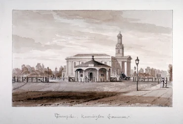 Utsikt över en vägbana vid Kennington Common, Lambeth, London, 1827.