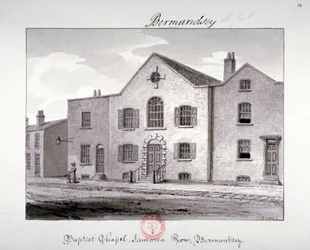 Utsikt över baptistkapellet på Jamaica Row, Bermondsey, London, 1826