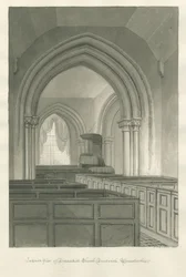 Worcestershire - Droitwich - Dodderhill Church Interiör: sepia ritning