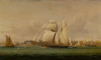 En Top Sail Schooner, Två Royal Yacht Squadron Cutters och ett amerikanskt handelsfartyg (olja)