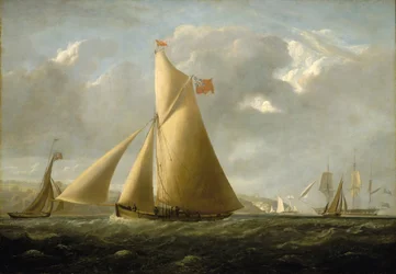 Segelyachten "Gazelle" utanför Cowes (Isle of Wight, England), byggd 1821, avsedd för hastighetstävlingar. Olja på duk, ca 1825, av John Christian Schetky (1778-1874).