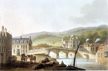 Old Bridge, från "Bath Illustrated by a Series of Views", graverad av John Hill (1770-1850), utgiven av William Miller.