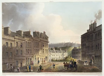 Marlborough Street, från "Bath Illustrated by a Series of Views", graverad av John Hill (1770-1850) pub. av William Miller, 1805 (akvatint)