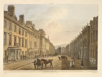 Milsom street.Bath, illustrerad av en serie vyer, från teckningar av J. C. Nattes; med beskrivningar till varje tallrik.John Claude Nattes1806