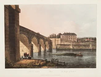 Paris, bron över Neuille, illustration från Versailles, Paris och Saint Denis, pub. 1807 (akvatint)