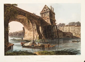 St Cloud, vattenmotor, illustration från Versailles, Paris och Saint Denis, pub. 1809 (akvatint)