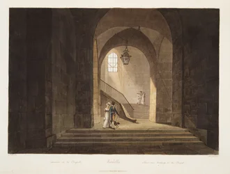 Trappa som leder till kapellet, illustration från Versailles, Paris och Saint Denis, pub. 1806 (akvatint)