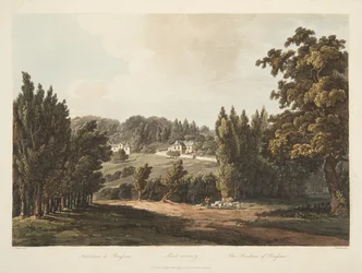 The Residence of Rousseau, illustration från Versailles, Paris och Saint Denis, pub. 1809 (akvatint)