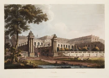 Versailles från Orangeriet, illustration från Versailles, Paris och Saint Denis, pub. 1805 (akvatint)