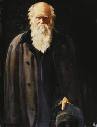 Porträtt av Charles Darwin, stående, trebartfigur, 1897