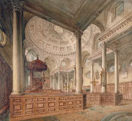 Interiörvy av Church of St Stephen Walbrook, City of London, 1811