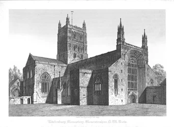 Tewkesbury Monastery, Gloucestershire, N. W. View, tidigt 1800-tal.