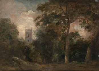 En kyrka i träden, ca. 1800.