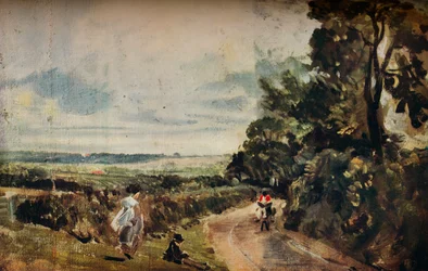 En landsväg med träd och figurer recto, Willy Lotts House verso, c1830.