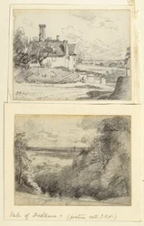 A Manor House, 1815, och Dedham från nära Gun Hill, Langham, ca 1815