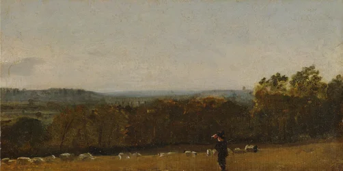 En fåraherde i ett landskap som blickar över Dedham Vale mot Langham
