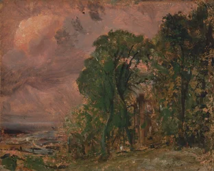 En utsikt över Hampstead med stormigt väder, ca. 1830.