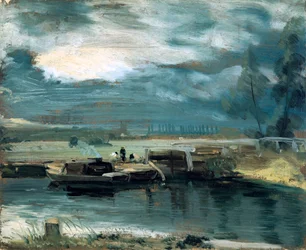 Pråmar på Stour, med Dedham Church i Distance, 1811