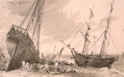 Brightons kustscen med två skepp i förgrunden, 30 maj 1828