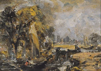Dedham Lock, ca 1819 (olja på papper på duk)
