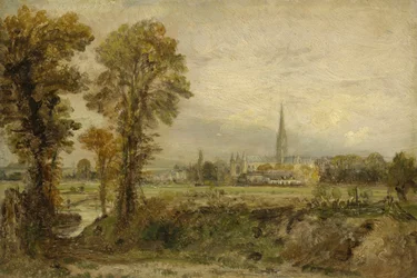 Avlägsen utsikt över Salisbury Cathedral, 1821