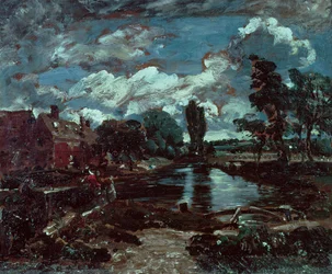 Flatford Mill från en sluss på Stouren, ca 1811